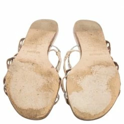 Hermes Beige/Silver Suede And Leather D'ancre Chaine Flat Sandals Size 41 For Women -Deals Hermes Store luxury women hermes used shoes p596694 001