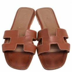 Hermes Brown Leather Oran Sandals Size 40 For Women -Deals Hermes Store luxury women hermes used shoes p597008 007