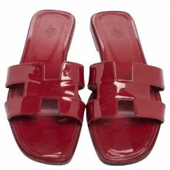 Hermes Burgundy Patent Leather Oran Sandals Size 41 For Women -Deals Hermes Store luxury women hermes used shoes p598877 003