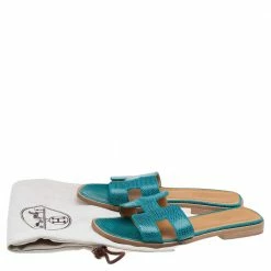 Hermes Blue Lizard Leather Oran Flat Slides Size 36 For Women 19 Hermes Blue Lizard Leather Oran Flat Slides Size 36 For Women -Deals Hermes Store luxury women hermes used shoes p599579 002
