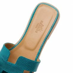 Hermes Blue Lizard Leather Oran Flat Slides Size 36 For Women 17 Hermes Blue Lizard Leather Oran Flat Slides Size 36 For Women -Deals Hermes Store luxury women hermes used shoes p599579 006