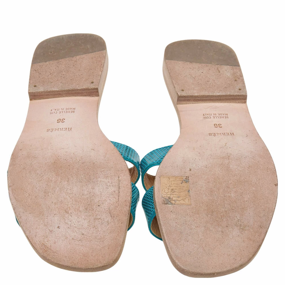 Hermes Blue Lizard Leather Oran Flat Slides Size 36 For Women 8 Hermes Blue Lizard Leather Oran Flat Slides Size 36 For Women - Image 6