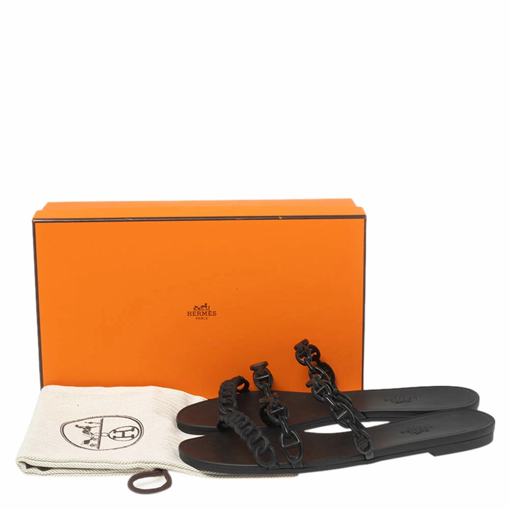 Hermes Black Rubber Chaine D'Ancre Rivage Slide Sandals Size 39 For Women 11 Hermes Black Rubber Chaine D'Ancre Rivage Slide Sandals Size 39 For Women - Image 9