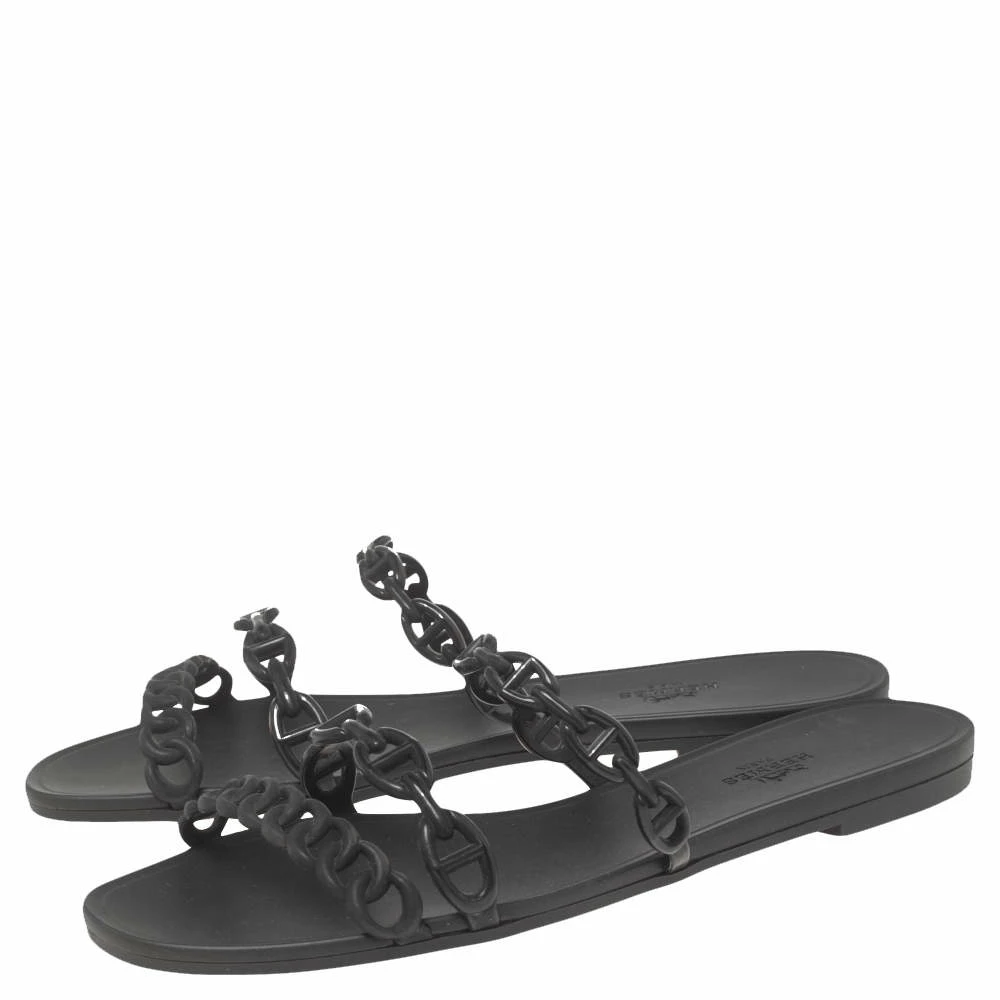 Hermes Black Rubber Chaine D'Ancre Rivage Slide Sandals Size 39 For Women 6 Hermes Black Rubber Chaine D'Ancre Rivage Slide Sandals Size 39 For Women - Image 4