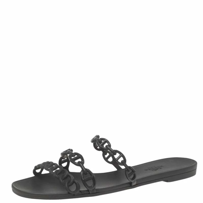 Hermes Black Rubber Chaine D'Ancre Rivage Slide Sandals Size 39 For Women 3 Hermes Black Rubber Chaine D'Ancre Rivage Slide Sandals Size 39 For Women