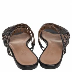 Hermes Black Leather Chain D'ancre Flat Sandals Size 38 For Women -Deals Hermes Store luxury women hermes used shoes p600834 005