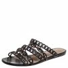 Hermes Black Leather Chain D'ancre Flat Sandals Size 38 For Women