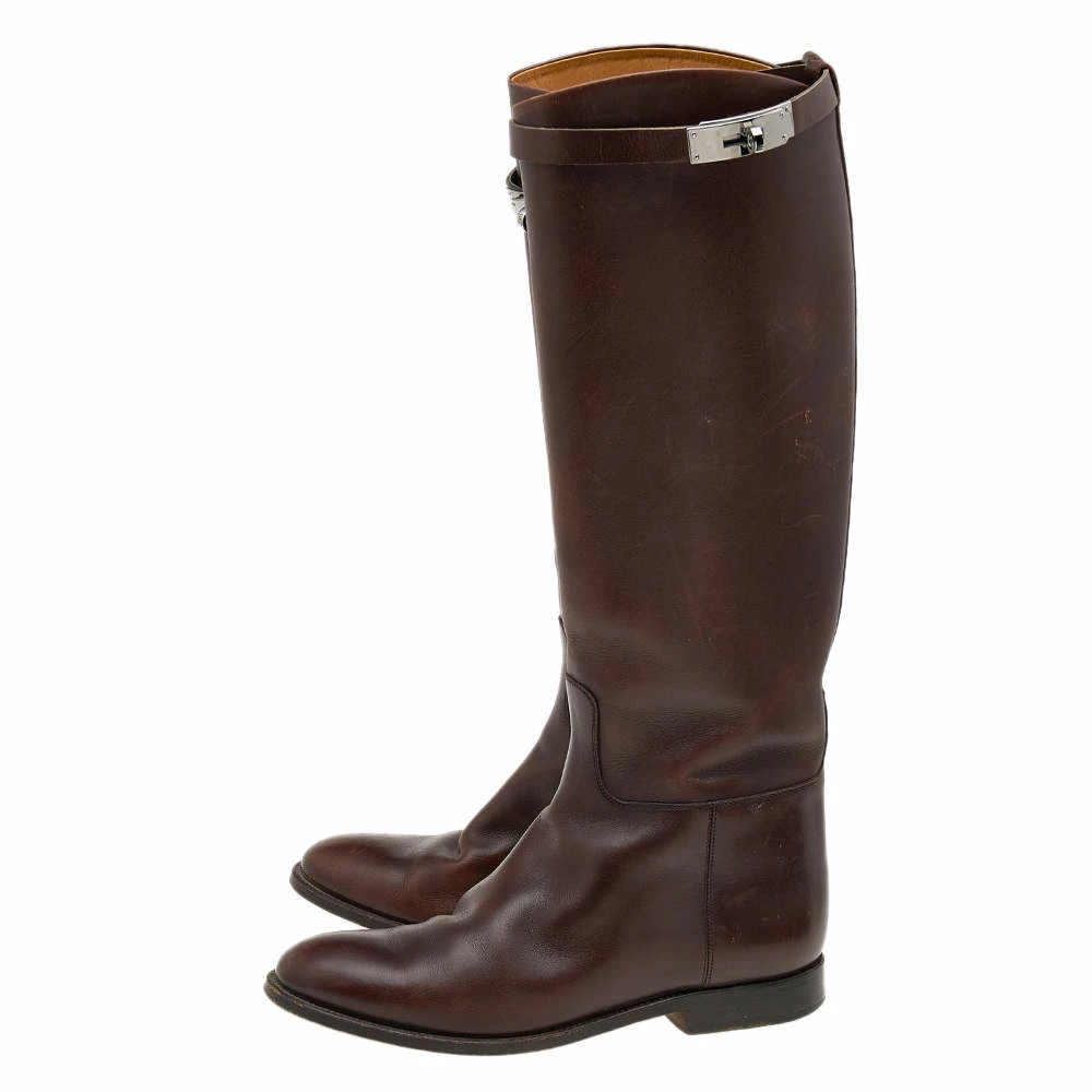 Hermes Brown Leather Kelly Knee Length Boots Size 38 For Women 6 Hermes Brown Leather Kelly Knee Length Boots Size 38 For Women - Image 4