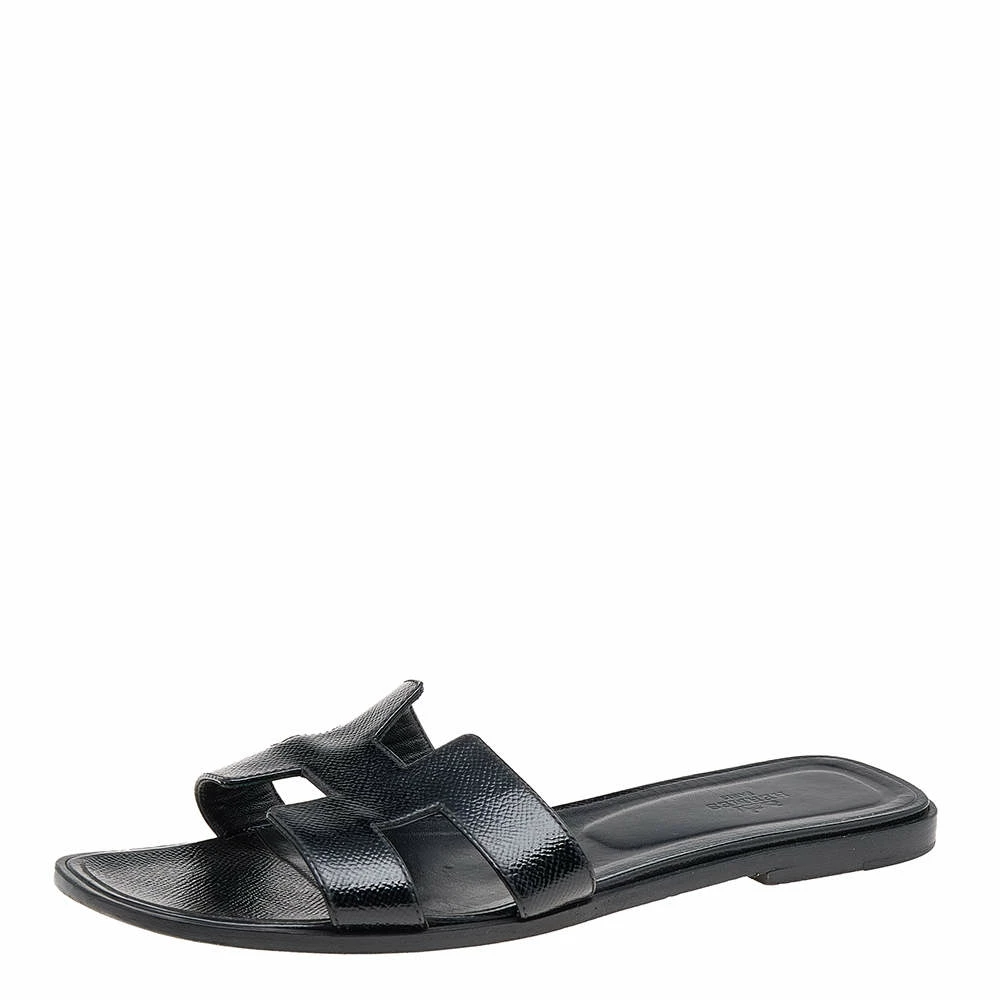 Hermes Black Patent Leather Oran Flat Sandals Size 41 For Women 3 Hermes Black Patent Leather Oran Flat Sandals Size 41 For Women