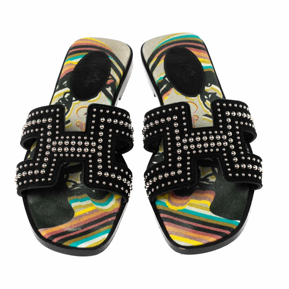 Hermes Black Studded Suede Oran Flat Slides Size 36 For Women 5 Hermes Black Studded Suede Oran Flat Slides Size 36 For Women - Image 3