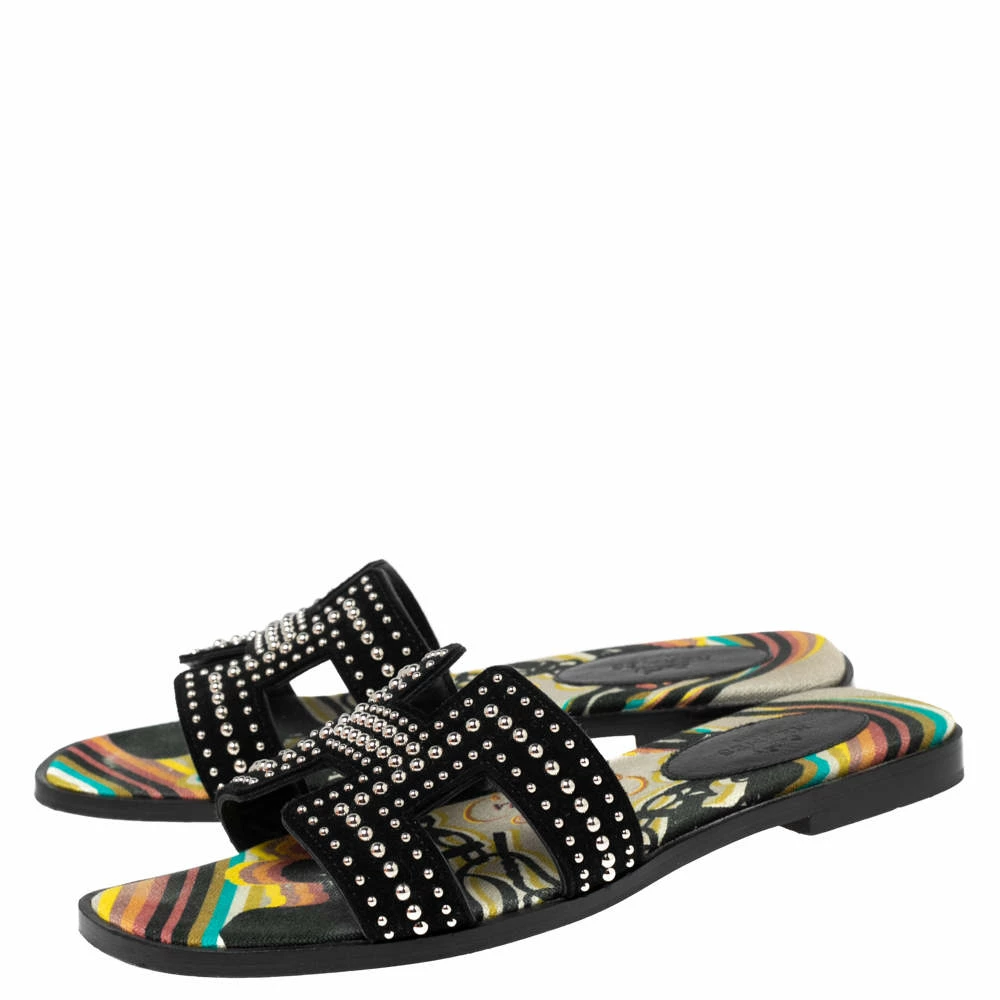 Hermes Black Studded Suede Oran Flat Slides Size 36 For Women 6 Hermes Black Studded Suede Oran Flat Slides Size 36 For Women - Image 4