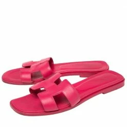 Hermes Pink Leather Oran Sandals Size 38 For Women -Deals Hermes Store luxury women hermes used shoes p605103 006