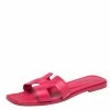 Hermes Pink Leather Oran Sandals Size 38 For Women