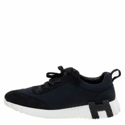 Hermes Black/Navy Blue Suede And Neoprene Bouncing Sneakers Size 38 For Women -Deals Hermes Store luxury women hermes used shoes p605811 006