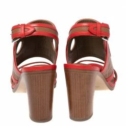 Hermes Red/Brown Leather Slingback Sandals Size 38 For Women -Deals Hermes Store luxury women hermes used shoes p606507 003