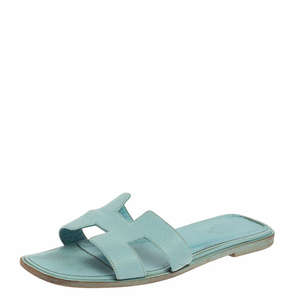 Hermes Sky Blue Leather Oran Sandals Size 37.5 For Women 3 Hermes Sky Blue Leather Oran Sandals Size 37.5 For Women