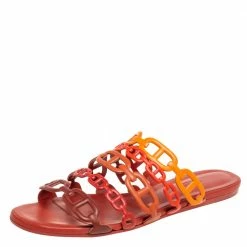 Hermes Multicolor Leather Chaine D'Ancre Flat Slides Size 37.5 For Women