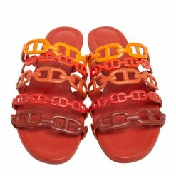 Hermes Multicolor Leather Chaine D'Ancre Flat Slides Size 37.5 For Women -Deals Hermes Store luxury women hermes used shoes p606936 006