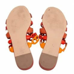 Hermes Multicolor Leather Chaine D'Ancre Flat Slides Size 37.5 For Women -Deals Hermes Store luxury women hermes used shoes p606936 008