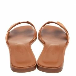 Hermes Brown Ostrich Leather Oran Flat Slides Size 37.5 For Women -Deals Hermes Store luxury women hermes used shoes p607044 007