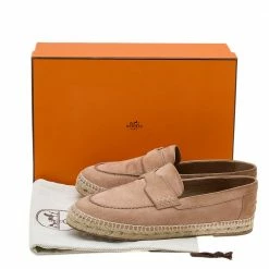 Hermes Pale Pink Suede Trip Espadrille Flats Size 39 For Women -Deals Hermes Store luxury women hermes used shoes p607950 001