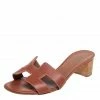 Hermes Brown Leather Oasis Slide Sandals Size 36 For Women -Deals Hermes Store luxury women hermes used shoes p609765 003