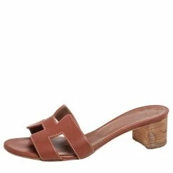 Hermes Brown Leather Oasis Slide Sandals Size 36 For Women -Deals Hermes Store luxury women hermes used shoes p609765 004
