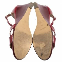 Hermes Hermès Burgundy Patent Leather Legend Ankle-Strap Sandals Size 39 For Women -Deals Hermes Store luxury women hermes used shoes p609792 002