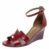 Hermes Hermès Burgundy Patent Leather Legend Ankle-Strap Sandals Size 39 For Women