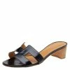 Hermes Hermès Black Leather Oasis Slide Sandals Size 39.5 For Women -Deals Hermes Store luxury women hermes used shoes p610143 006