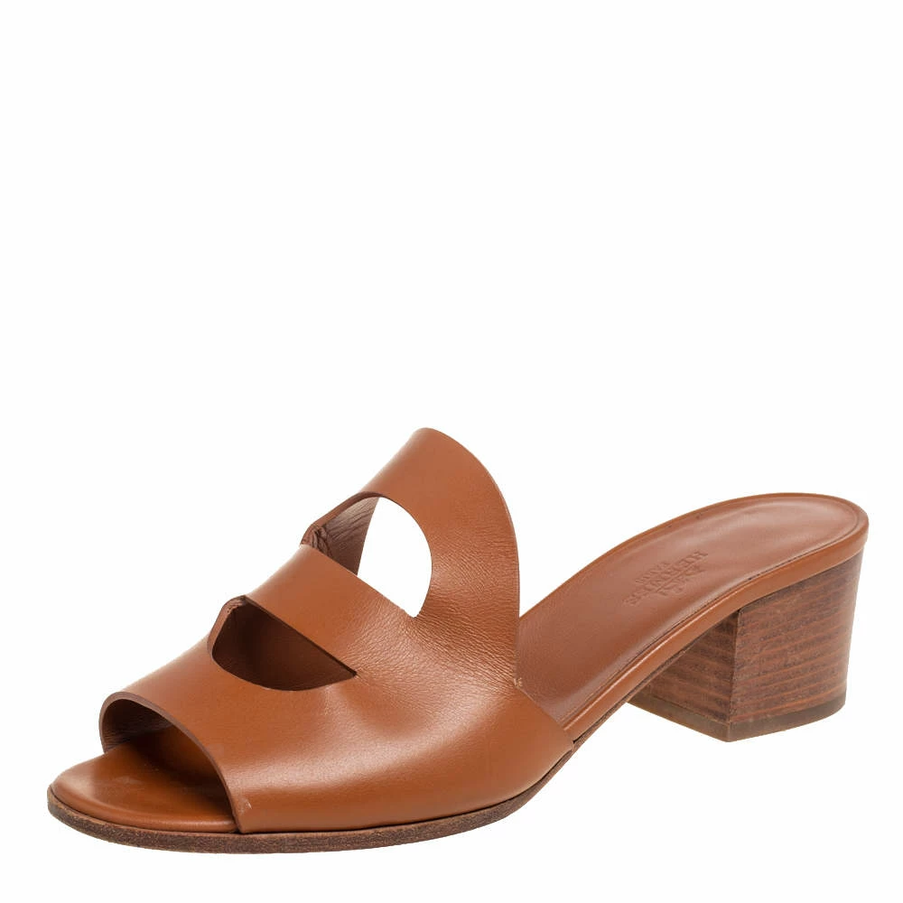 Hermes Brown Leather Mona Slide Sandals Size 38 For Women 3 Hermes Brown Leather Mona Slide Sandals Size 38 For Women
