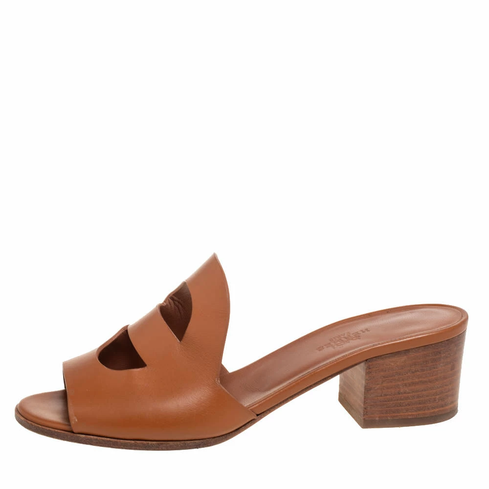Hermes Brown Leather Mona Slide Sandals Size 38 For Women 4 Hermes Brown Leather Mona Slide Sandals Size 38 For Women - Image 2