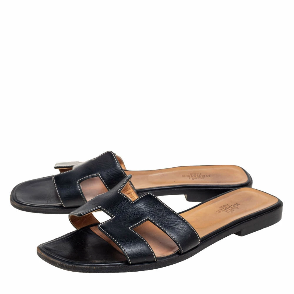 Hermes Black Leather Oran Sandals Size 38.5 For Women 6 Hermes Black Leather Oran Sandals Size 38.5 For Women - Image 4