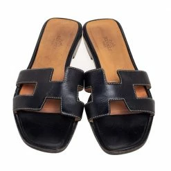 Hermes Black Leather Oran Sandals Size 38.5 For Women 13 Hermes Black Leather Oran Sandals Size 38.5 For Women -Deals Hermes Store luxury women hermes used shoes p610666 006