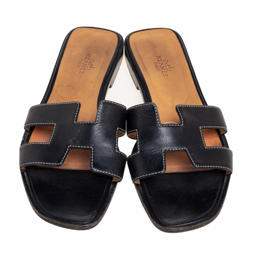 Hermes Black Leather Oran Sandals Size 38.5 For Women 5 Hermes Black Leather Oran Sandals Size 38.5 For Women - Image 3