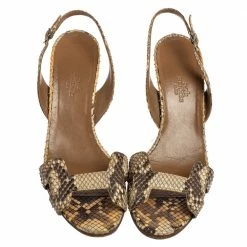 Hermes Hermès Beige/Brown Python Leather Night Slingback Sandals Size 39 For Women -Deals Hermes Store luxury women hermes used shoes p611442 008