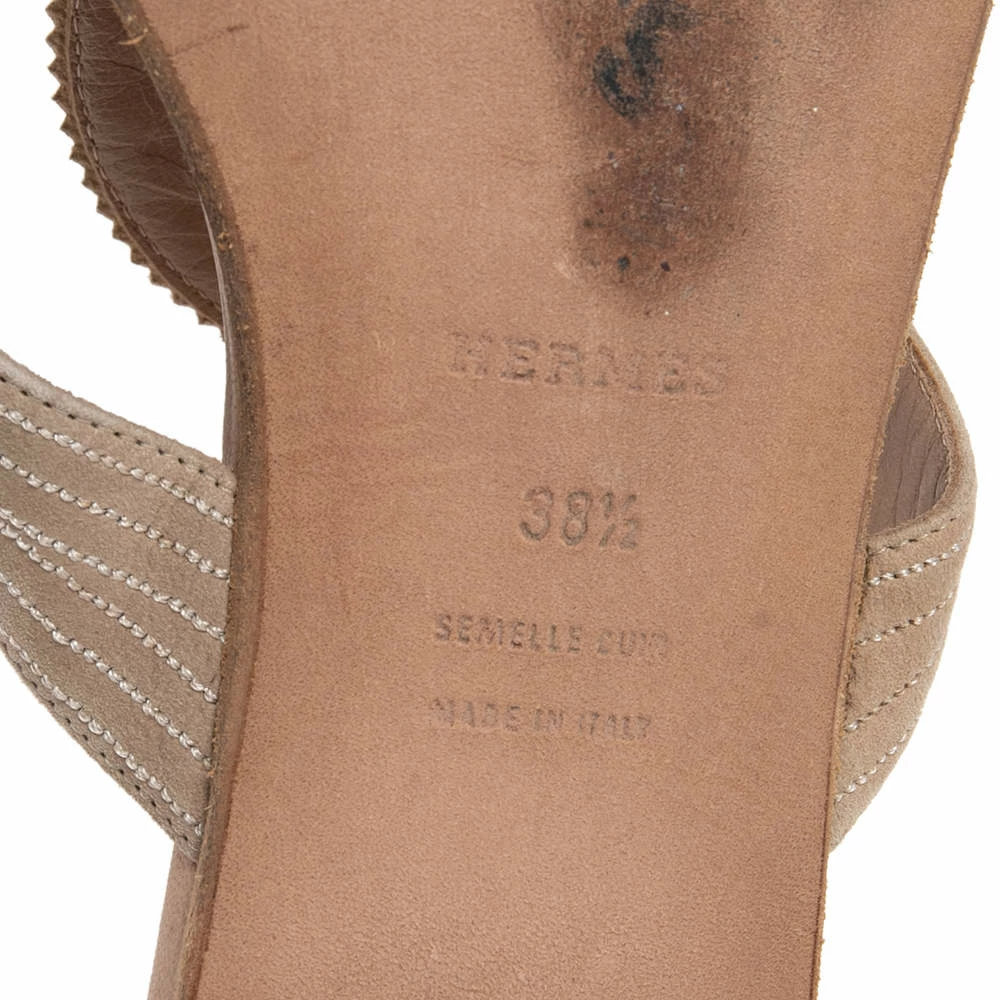 Hermes Beige/Brown Suede And Leather Embroidered Flat Sandals Size 38.5 For Women 10 Hermes Beige/Brown Suede And Leather Embroidered Flat Sandals Size 38.5 For Women - Image 8