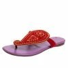 Hermes Red Suede Embroidered Motif Flat Thong Slides Size 38.5 For Women