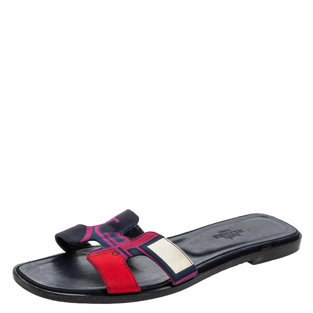 Hermes Multicolor Canvas Oran Sandals Size 36.5 For Women 3 Hermes Multicolor Canvas Oran Sandals Size 36.5 For Women