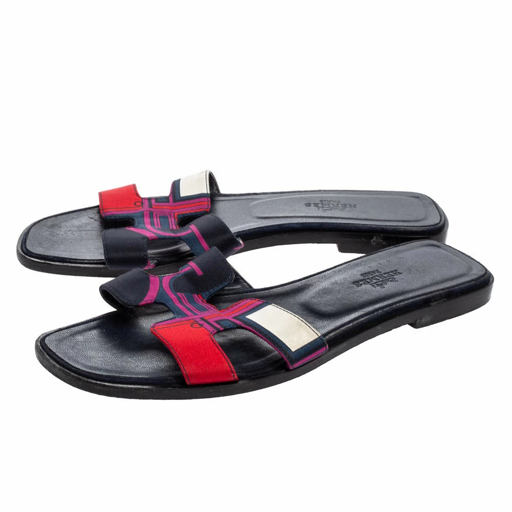 Hermes Multicolor Canvas Oran Sandals Size 36.5 For Women 6 Hermes Multicolor Canvas Oran Sandals Size 36.5 For Women - Image 4