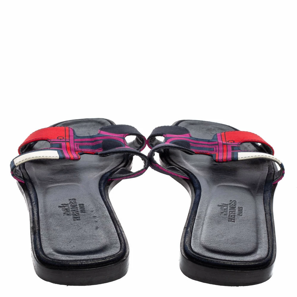Hermes Multicolor Canvas Oran Sandals Size 36.5 For Women 7 Hermes Multicolor Canvas Oran Sandals Size 36.5 For Women - Image 5