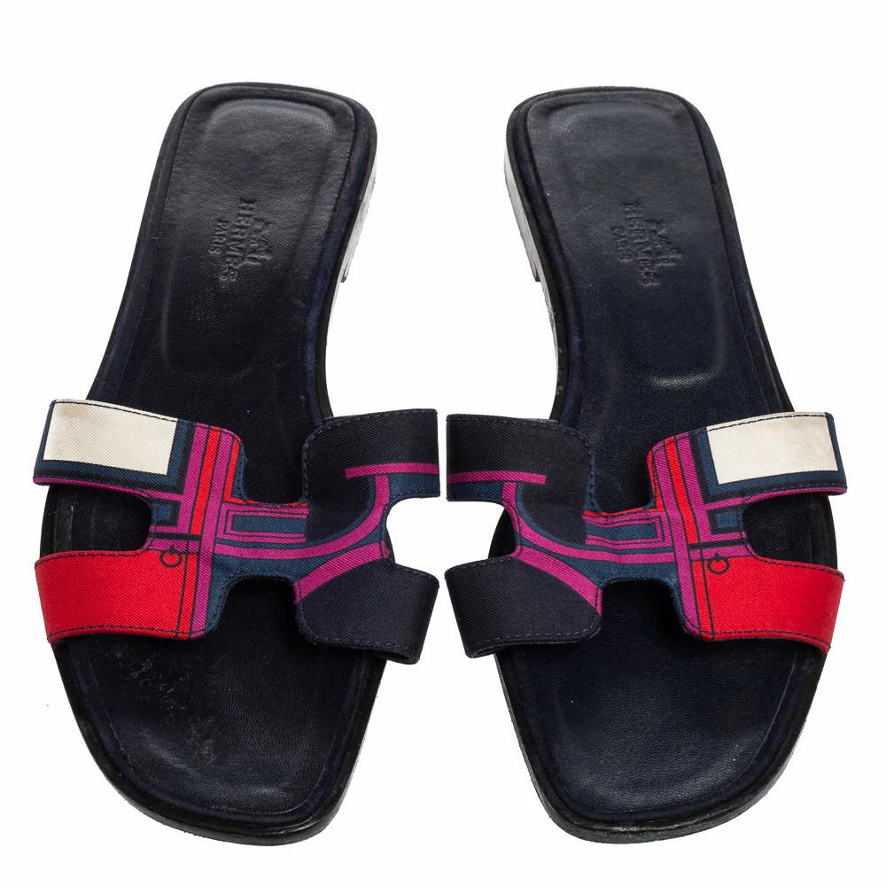 Hermes Multicolor Canvas Oran Sandals Size 36.5 For Women 5 Hermes Multicolor Canvas Oran Sandals Size 36.5 For Women - Image 3
