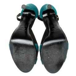 Hermes Teal/Black Suede Premiere Ankle-Strap Sandals Size 38.5 For Women -Deals Hermes Store luxury women hermes used shoes p612505 009