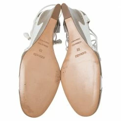 Hermes White/Olive Green Brogue Leather Lace-Tie Wedge Pumps Size 38 For Women -Deals Hermes Store luxury women hermes used shoes p612528 007