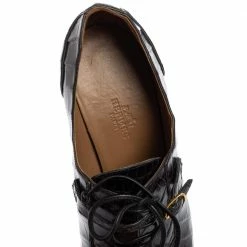 Hermes Black Croc Embossed Leather Lace-Up Oxford Ankle Booties Size 38.5 For Women -Deals Hermes Store luxury women hermes used shoes p612693 002