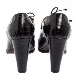 Hermes Black Croc Embossed Leather Lace-Up Oxford Ankle Booties Size 38.5 For Women -Deals Hermes Store luxury women hermes used shoes p612693 006