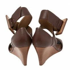 Hermes Brown Leather Wedge Ankle Strap Sandals Size 38.5 For Women -Deals Hermes Store luxury women hermes used shoes p614024 002