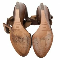 Hermes Brown Leather Wedge Ankle Strap Sandals Size 38.5 For Women -Deals Hermes Store luxury women hermes used shoes p614024 007