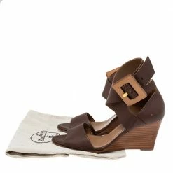 Hermes Brown Leather Wedge Ankle Strap Sandals Size 38.5 For Women -Deals Hermes Store luxury women hermes used shoes p614024 009