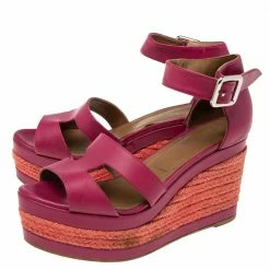 Hermes Black Leather Ilana Espadrille Wedges Sandals Size 37 For Women -Deals Hermes Store luxury women hermes used shoes p617563 002